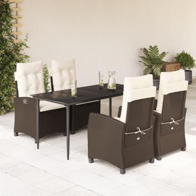 5-delige Tuinset met kussens poly rattan bruin