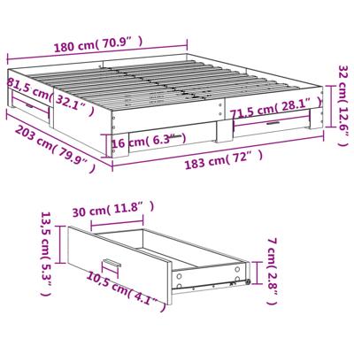Bedframe met lades bewerkt hout betongrijs 180x200 cm
