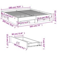 Bedframe met lades bewerkt hout betongrijs 180x200 cm - thumbnail