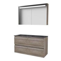 Basic-Line Premium 46 Badkamermeubelset - 120 x 46 cm - Greeploos - 4 Lades - Hardstenen Wastafel - Zonder Kraangat - Spiegelkast met LED Verlichting - Scotch Oak - thumbnail