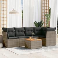 6-delige Loungeset met kussens poly rattan grijs - thumbnail