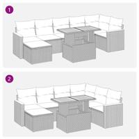 8-delige Loungeset met kussens poly rattan acacia grijs - thumbnail