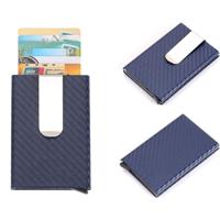 Koolstofvezel Antimagnetic effen kleur creditcard houder geld Clip portemonnee maat: 10*6.6cm(Blue) - thumbnail
