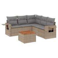 6-delige Loungeset met kussens poly rattan gemengd beige - thumbnail