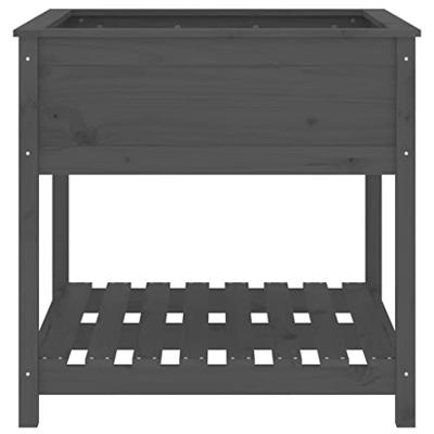 Plantenbak met schap 82,5x82,5x81 cm massief grenenhout grijs