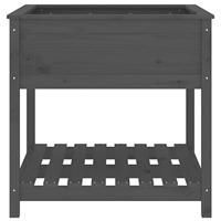 Plantenbak met schap 82,5x82,5x81 cm massief grenenhout grijs - thumbnail