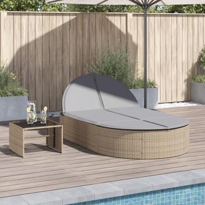 Ligbed 2-persoons met kussens poly rattan beige