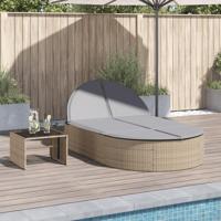 Ligbed 2-persoons met kussens poly rattan beige - thumbnail