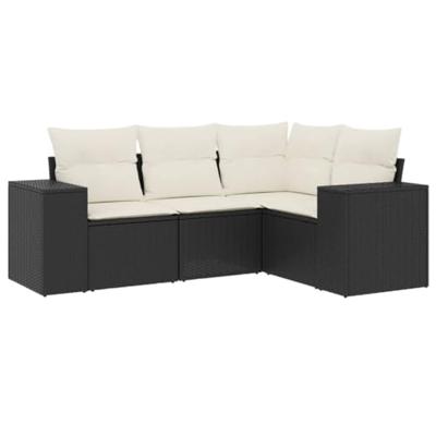 4-delige Loungeset met kussens poly rattan zwart