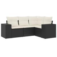 4-delige Loungeset met kussens poly rattan zwart - thumbnail