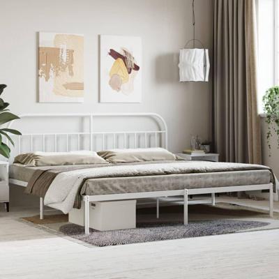 Bedframe met hoofdbord metaal wit 200x200 cm Bedframe met hoofdbord metaal wit 200x200 cm