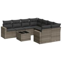 9-delige Loungeset met kussens poly rattan grijs - thumbnail
