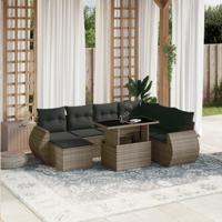 8-delige Loungeset met kussens poly rattan grijs - thumbnail