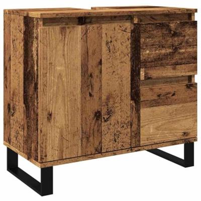 Badkamerkast 65x33x60 cm bewerkt hout oud houtkleurig