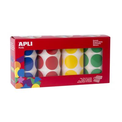 Apli Kids stickers XL cirkels, diameter 33 mm, doos met 4 rollen in 4 kleuren Apli Kids stickers XL cirkels, diameter 33 mm, doos met 4 rollen in 4 kleuren