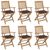 Tuinstoelen 6 st inklapbaar met kussens massief acaciahout - thumbnail
