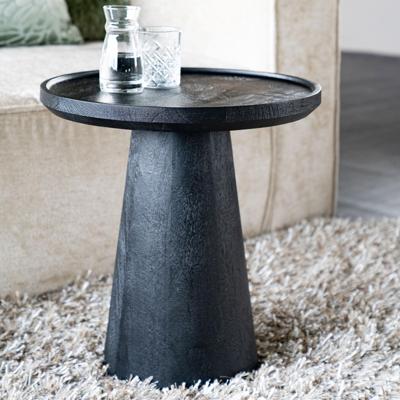 Eleonora Ronde Bijzettafel 'Ron' Mangohout, kleur Zwart, 46cm