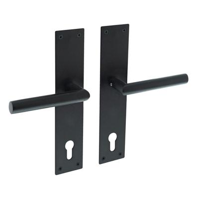 Deurkruk Jura recht Hoek 90° met schild 250x55x2mm profielcilindergat 110mm zwart