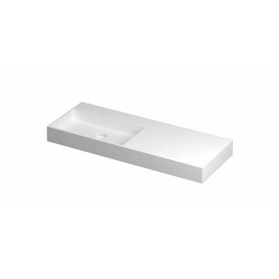 INK United Wastafel Porselein Links Zonder Kraangat incl. Porseleinen Click Plug en Verborgen Overloop Systeem - 1200x450x110 mm - Mat Wit