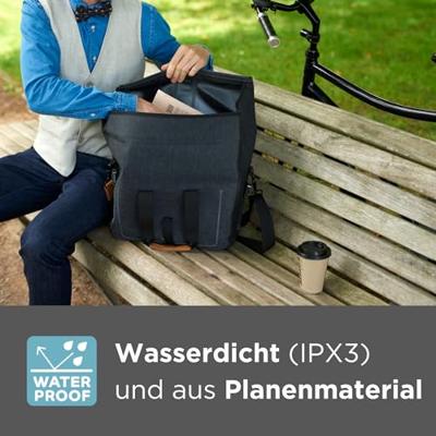 Basil urban dry shopper - waterdichte fietsshopper, vegan leather details, verstelbare sluiting, reflectie, mat zwart