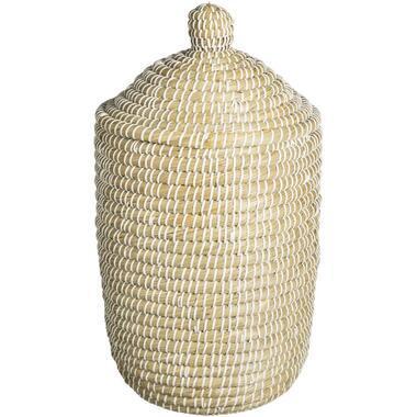 Mand Noos met deksel - wit/groen - 42xØ32 cm