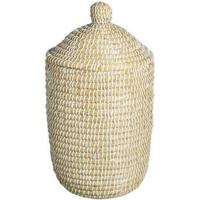 Mand Noos met deksel - wit/groen - 42xØ32 cm - thumbnail