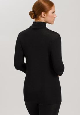 Dames ski ondergoed HANRO Wol & Zijde turtle neck shirt Zwart 071423