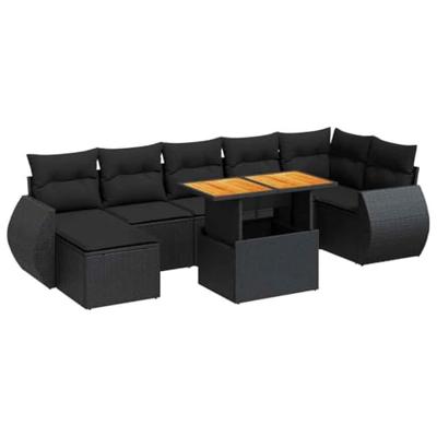 8-delige Loungeset met kussens poly rattan zwart
