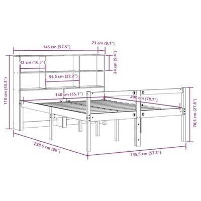 Bed met boekenkast zonder matras massief grenenhout 140x200 cm