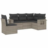 5-delige Loungeset met kussens poly rattan lichtgrijs - thumbnail