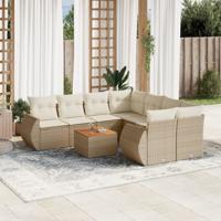 9-delige Loungeset met kussens poly rattan beige - thumbnail