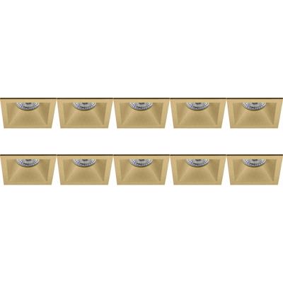 Spot Armatuur 10 Pack - Pragmi Pollon Pro - GU10 Inbouwspot - Vierkant - Goud - Aluminium - Verdiept - 82mm