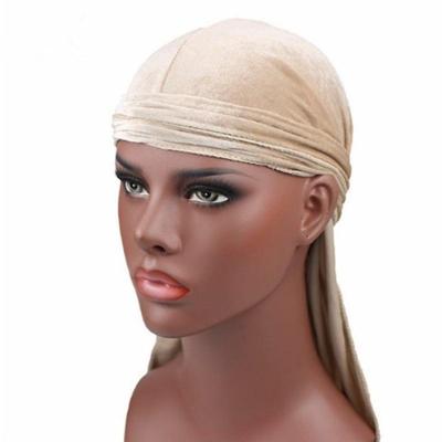 Fluweel tulband cap lange staart piraat Hat chemotherapie Cap (beige)