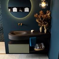 MONDIAZ RIVA 120cm badmeubel onderkast / planchet kleur Army met 1 lade. Wastafel DULCET links 0 kraangaten kleur Urban. - thumbnail