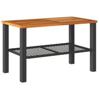 Tuintafel 70x38x42 cm poly rattan en acaciahout zwart - thumbnail
