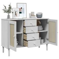 Dressoir SENJA rattan-look 112x40x80 cm massief grenenhout wit - thumbnail