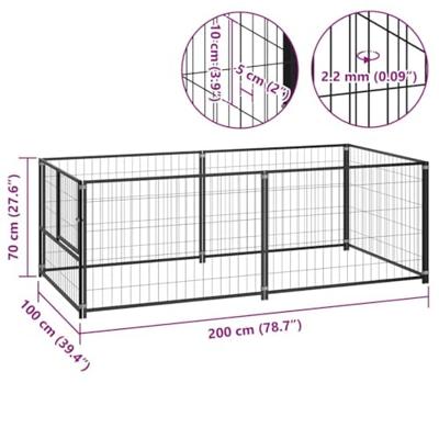 VidaXL Hondenkennel 200x100x70 cm staal zwart VidaXL Hondenkennel 200x100x70 cm staal zwart