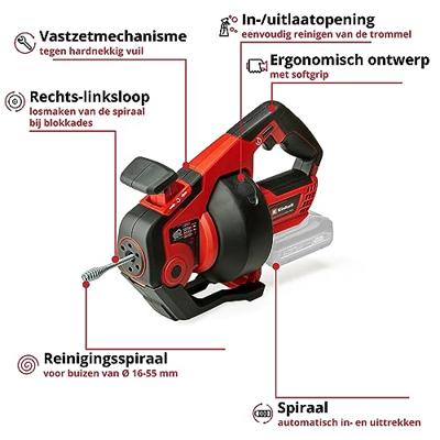 Einhell TE-DA 18/760 Li Solo - Accu Automatische Rioolontstopper | 18V | Zonder accu en lader - 4514160 4514160 - thumbnail
