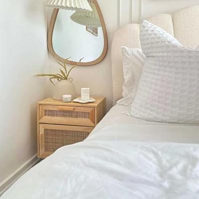 Nachtkastjes 2 st massief grenenhout en natuurlijk rattan bruin