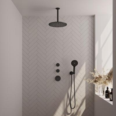 Brauer Black Carving Thermostatische Regendoucheset Inbouw - Hoofddouche 30 cm - Handdouche 3 Standen - Doucheslang - Wandaansluitbocht - Mat Zwart