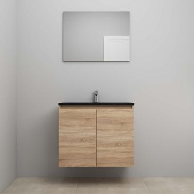 On-Line Badkamermeubelset - 80 cm - Voorgemonteerd - Greeploze Ladestructuur - Acryl Wastafel - 1 Kraangat - Spiegel - Eiken