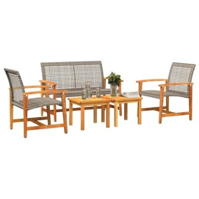 5-delige Loungeset poly rattan en acaciahout grijs