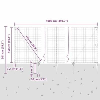 VidaXL Hek met paal groen 1,5 x 10 m staal