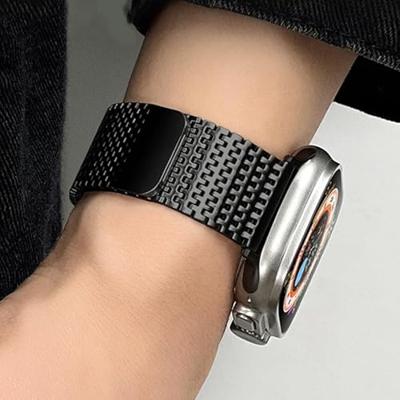 By Qubix - Stainless Steel Loop band - Zwart - Extra strong - Compatible met Apple Watch 38mm / 40mm / 41mm / 42mm - Compatible Apple watch bandjes