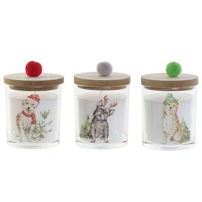 Kaars DKD Home Decor Multicolour Pompons Kerstmis 8 x 8 x 9 cm 8 x 8 x 11 cm (3 Stuks) (2 Stuks)