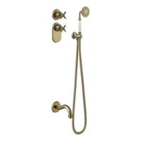 Badkraan Tres Clasic Thermostatisch Inbouw Incl. Handdouche Verouderd Messing - thumbnail