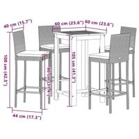 5-delige Tuinbarset massief acaciahout en poly rattan grijs - thumbnail