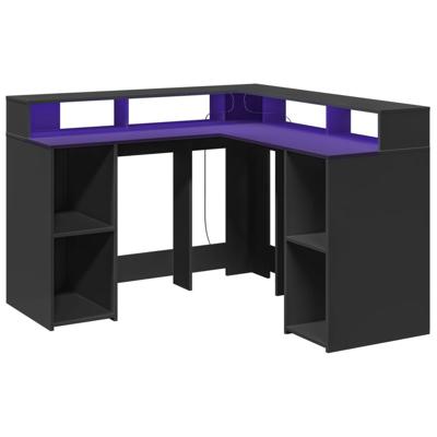 Bureau met LED-verlichting 130x130x91 cm bewerkt hout zwart - thumbnail