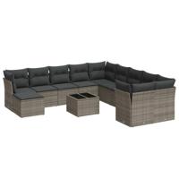11-delige Loungeset met kussens poly rattan grijs - thumbnail