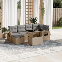 7-delige Loungeset met kussens poly rattan beige - thumbnail